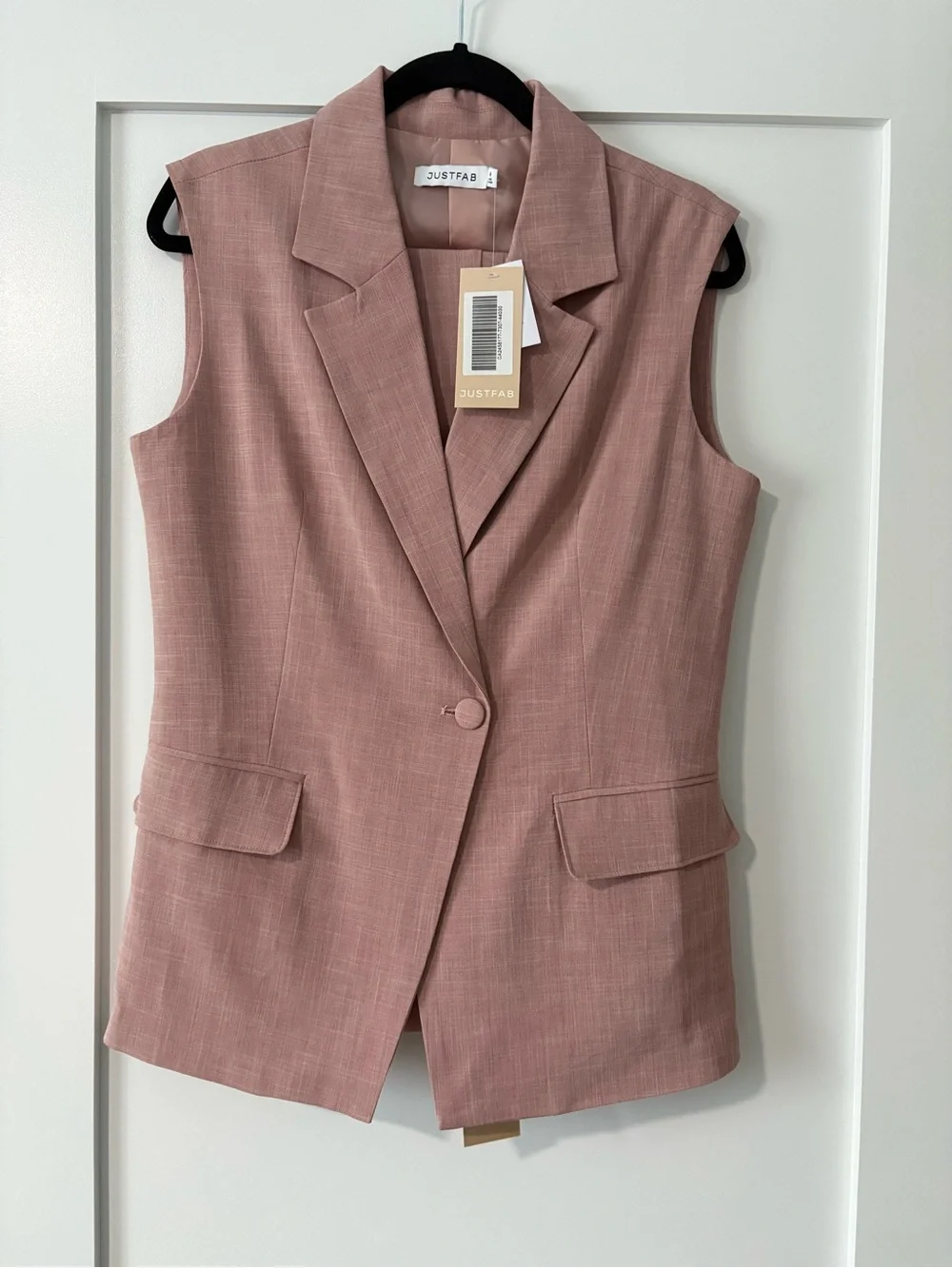 JustFab Sleeveless Blazer Vest & Slacks in Dusty Pink